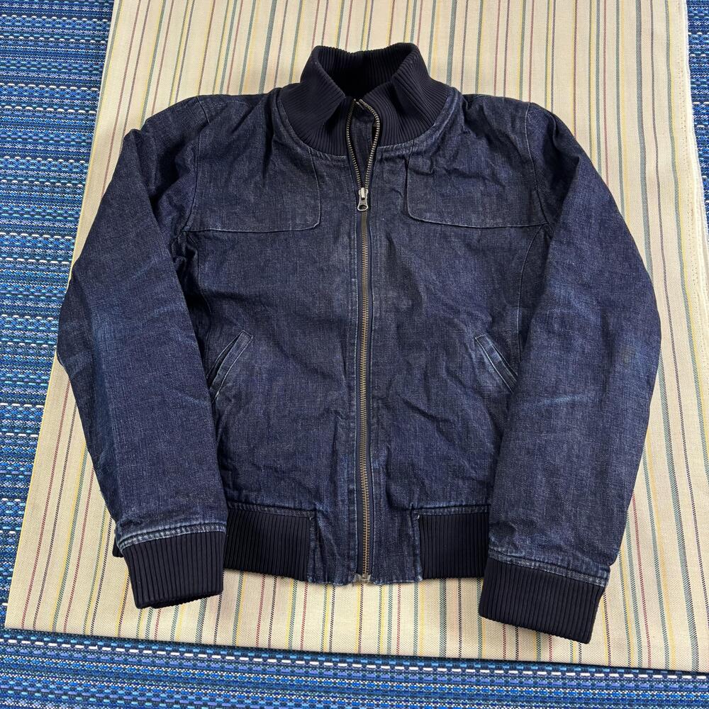 Vintage Old Navy Jacket Mens Large Blue Denim Bomber Full Zip Quilted 90s Y2K